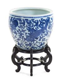 A Large Blue and White Porcelain Fish Bowl