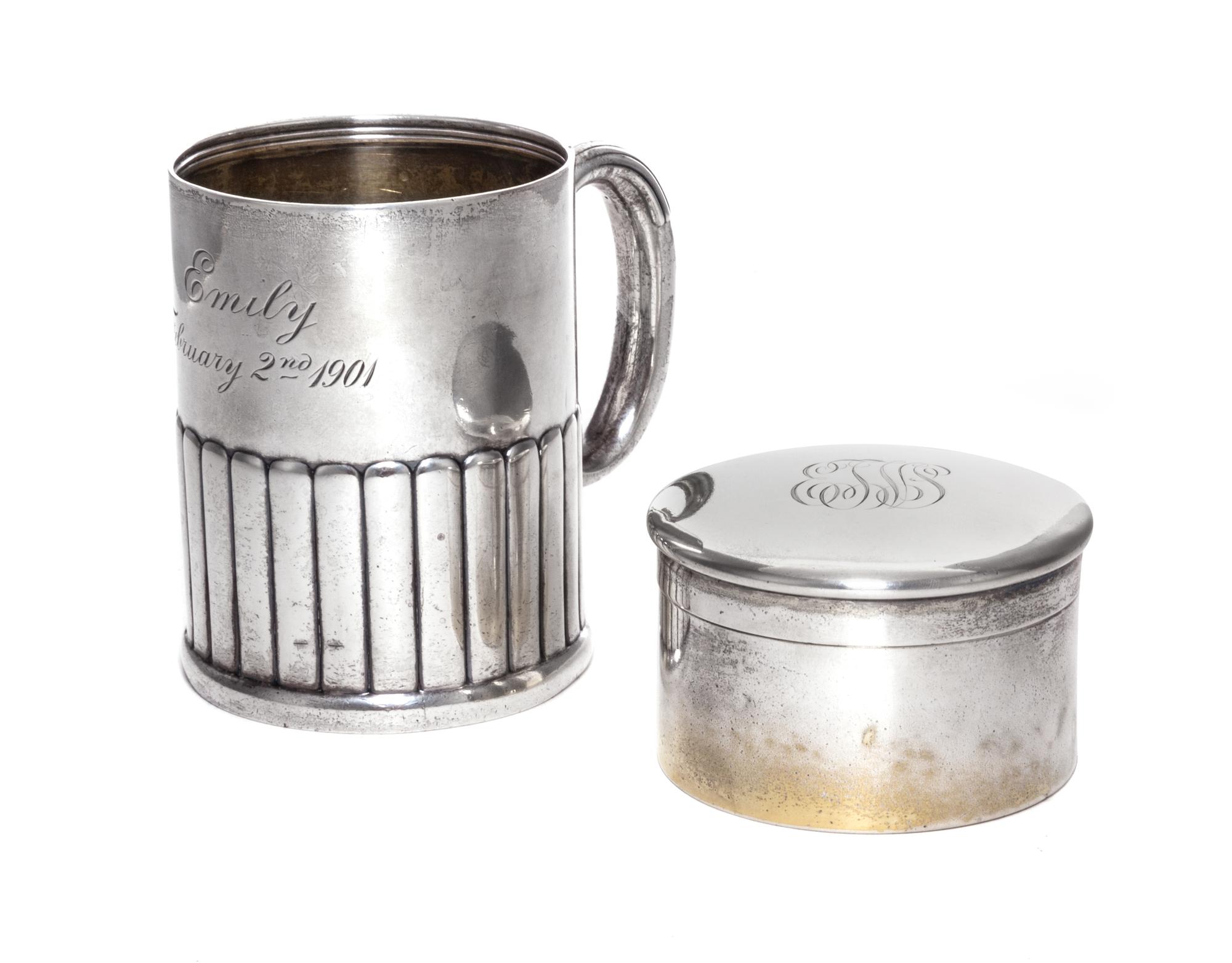Two American Silver Articles, Tiffany & Co., New York, NY, 19th Century, comprising a child's cup with ribbed design, engraved on base: