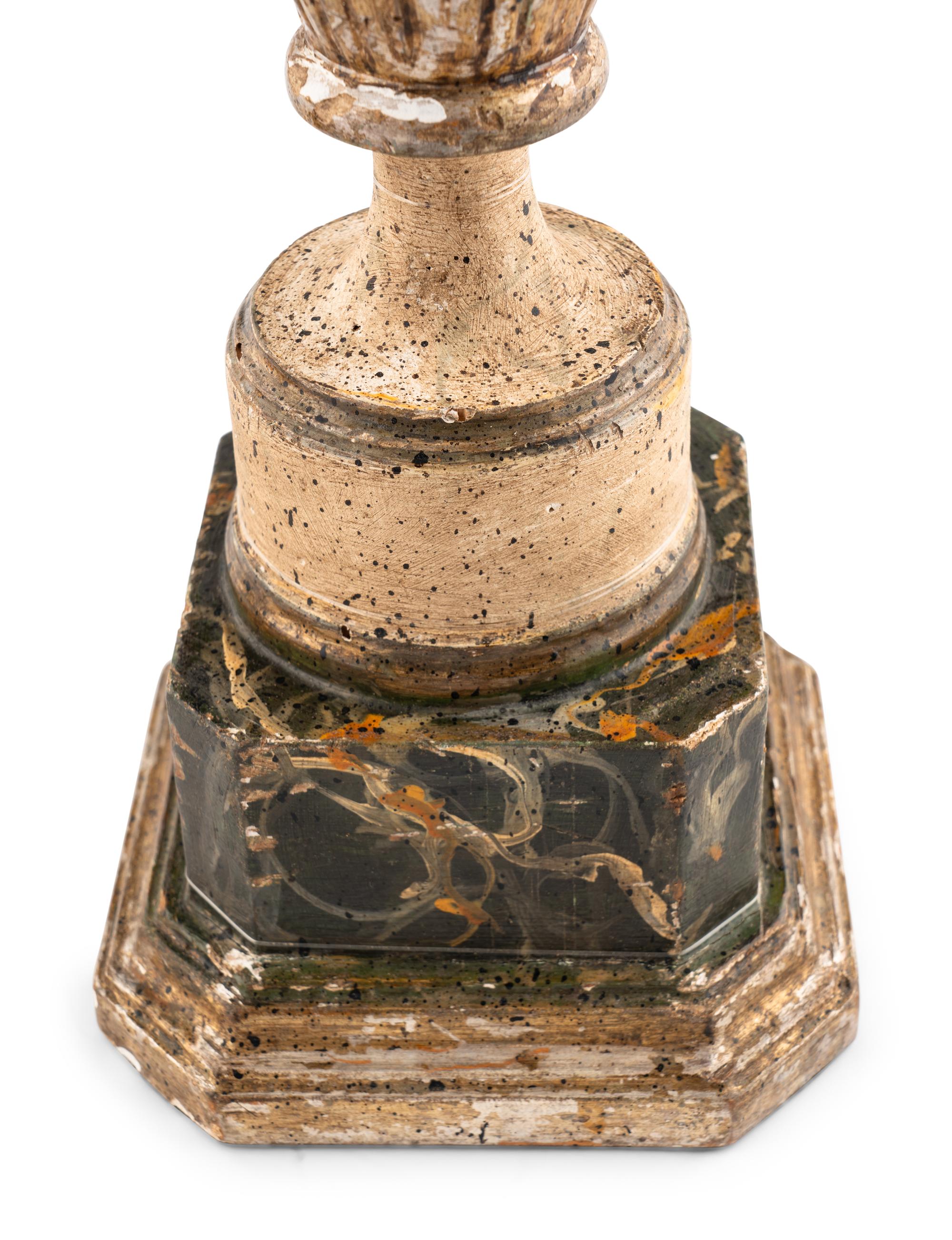 A Pair of Louis XVI Style Distressed Urn Table Lamps