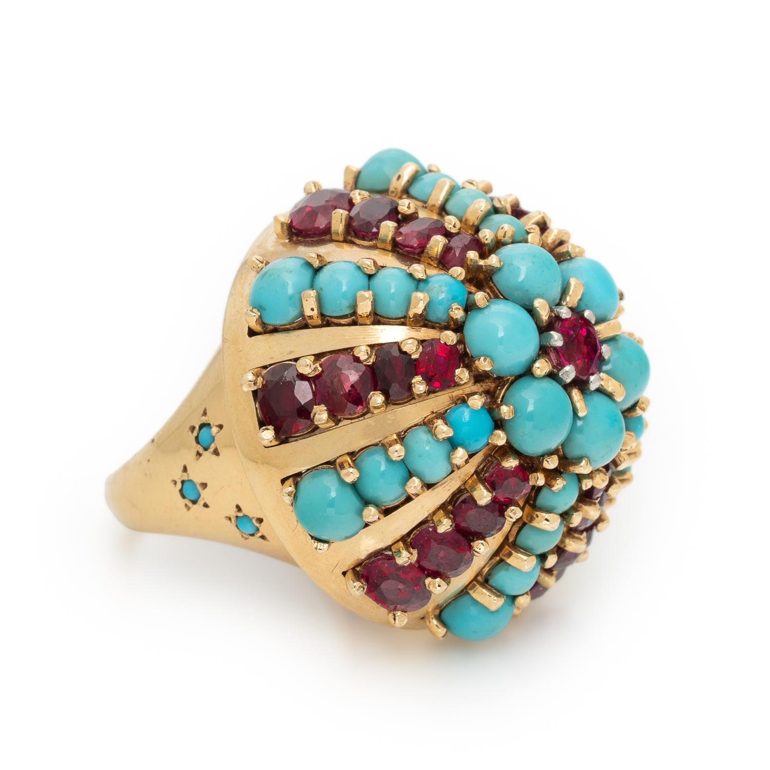 ATTRIBUTED TO ILLARIO, RUBY, TURQUOISE, AND YELLOW GOLD DOME RING