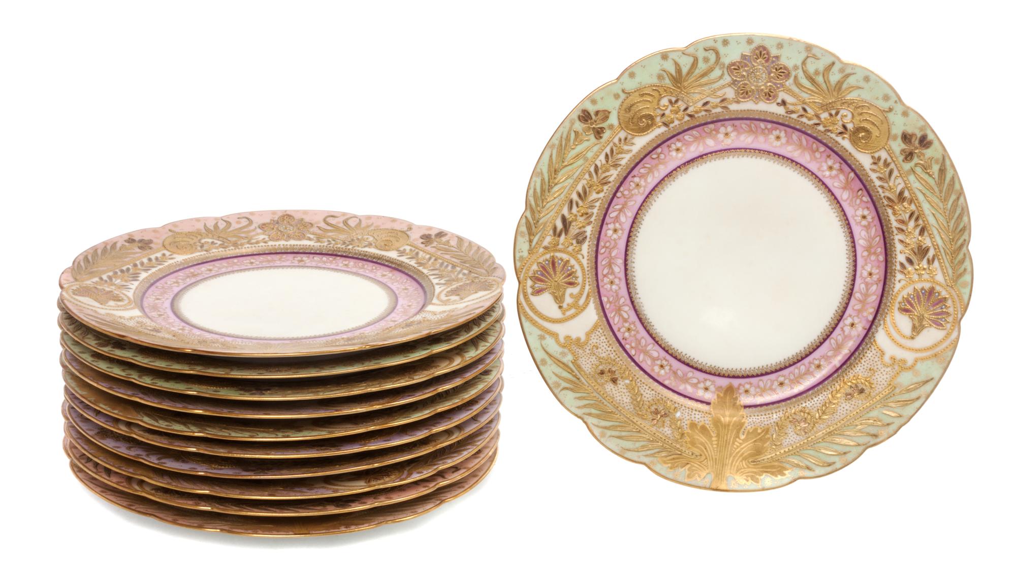 A Set of Eleven Limoges Porcelain Plates Diameter 9 1/2 inches.