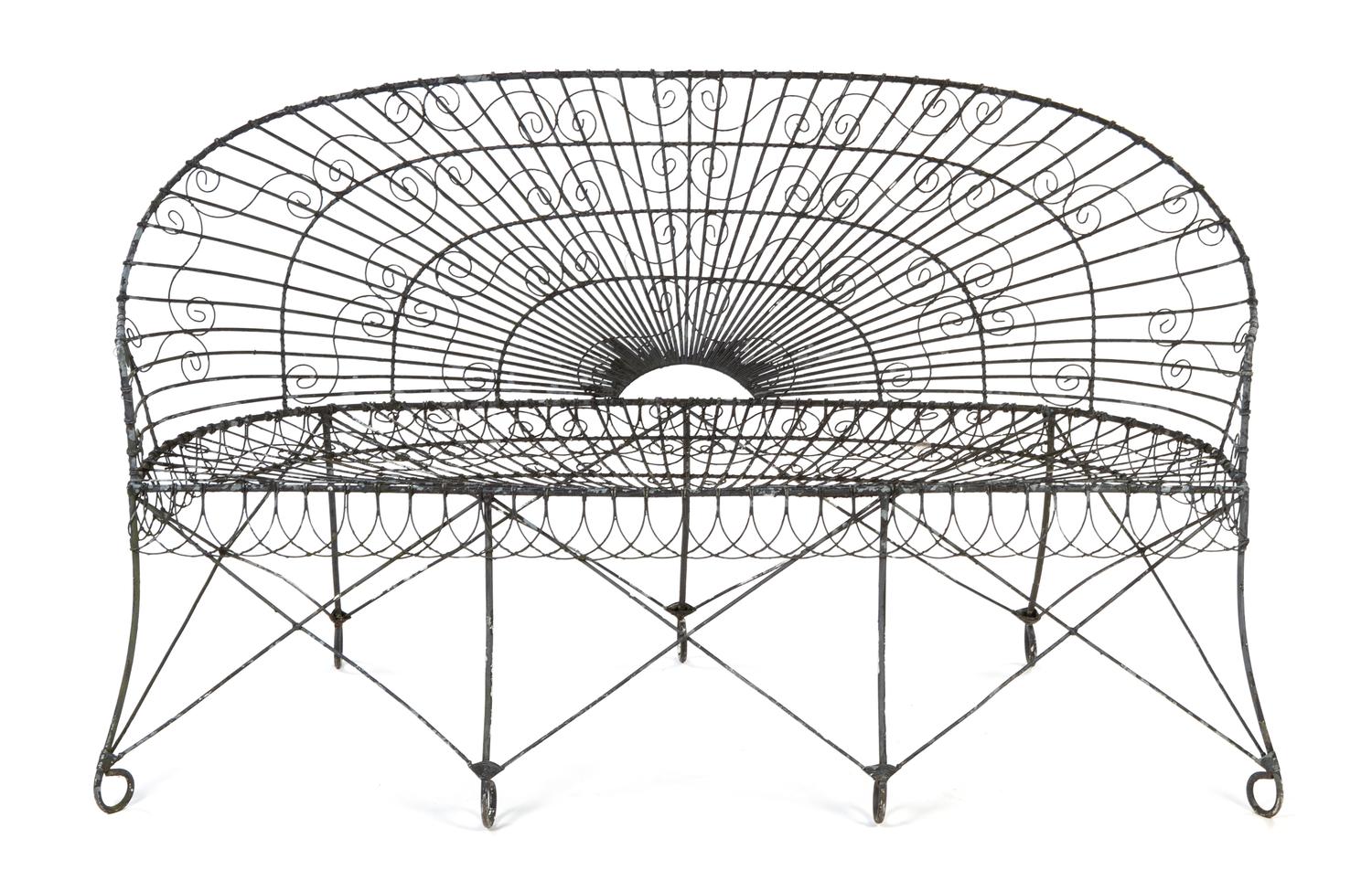 A Victorian Wire Bench Height 36 x width 58 x depth 23 inches.