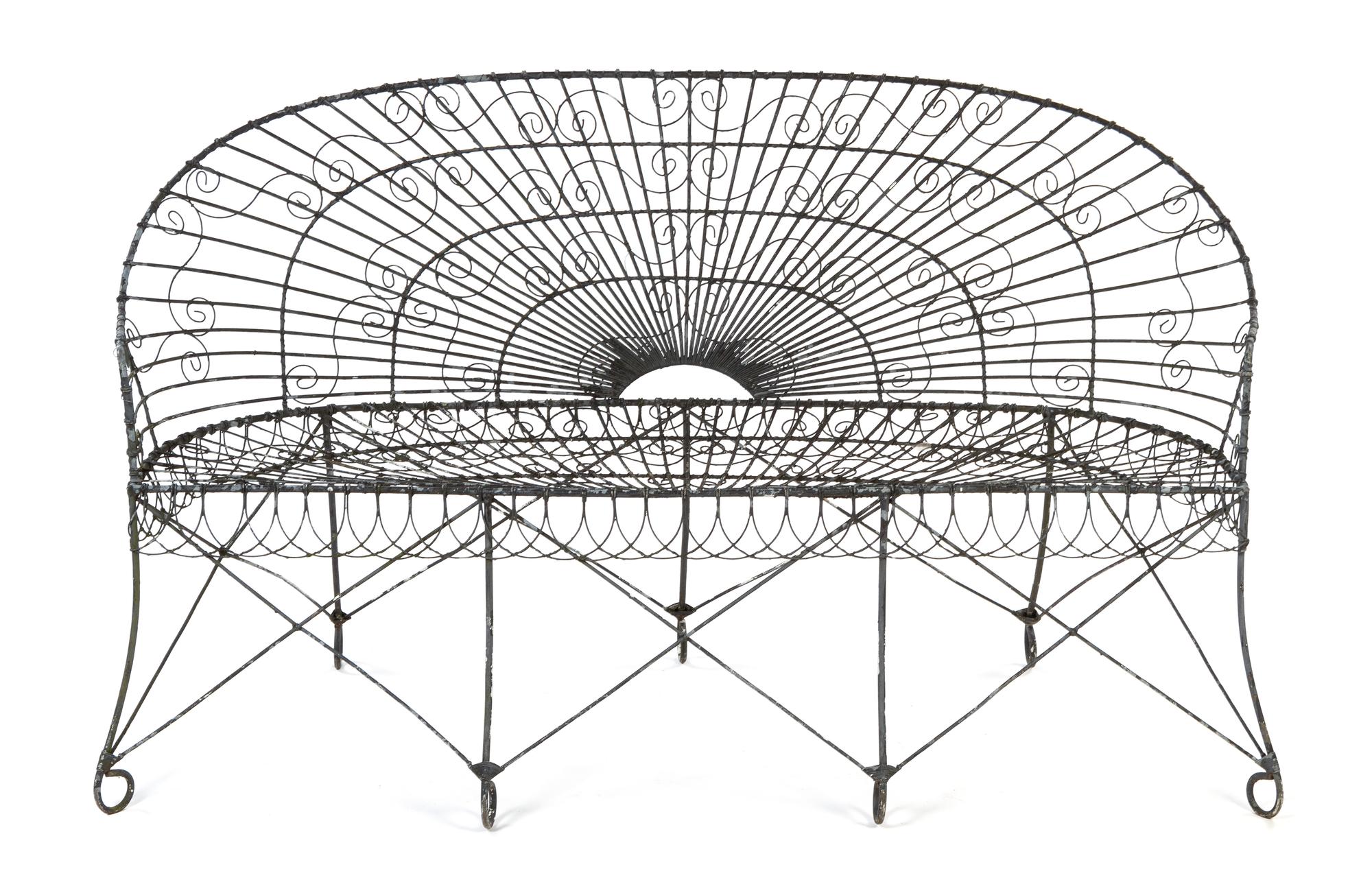 A Victorian Wire Bench Height 36 x width 58 x depth 23 inches.