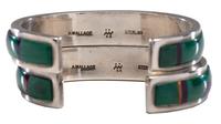 Sterling Silver Cuff Bracelets, with Malachite, Sugilite, and Spiny Oyster Mosaic Inlay, Matching Pair Lot is located and will ship from Denver, Colorado.