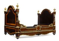 A Louis XVI Style Gilt Bronze Mounted Parquetry Bed Height of headboard 53 x width 53 inches. — LATE 19TH CENTURY