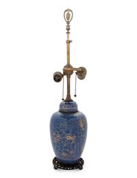 A Chinese Powder Blue Ground Gilt Decorated Ginger Jar and Cover