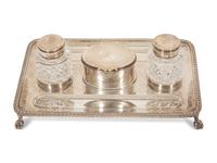 A English Silver Standish with a Buccellati Silver Letter Opener