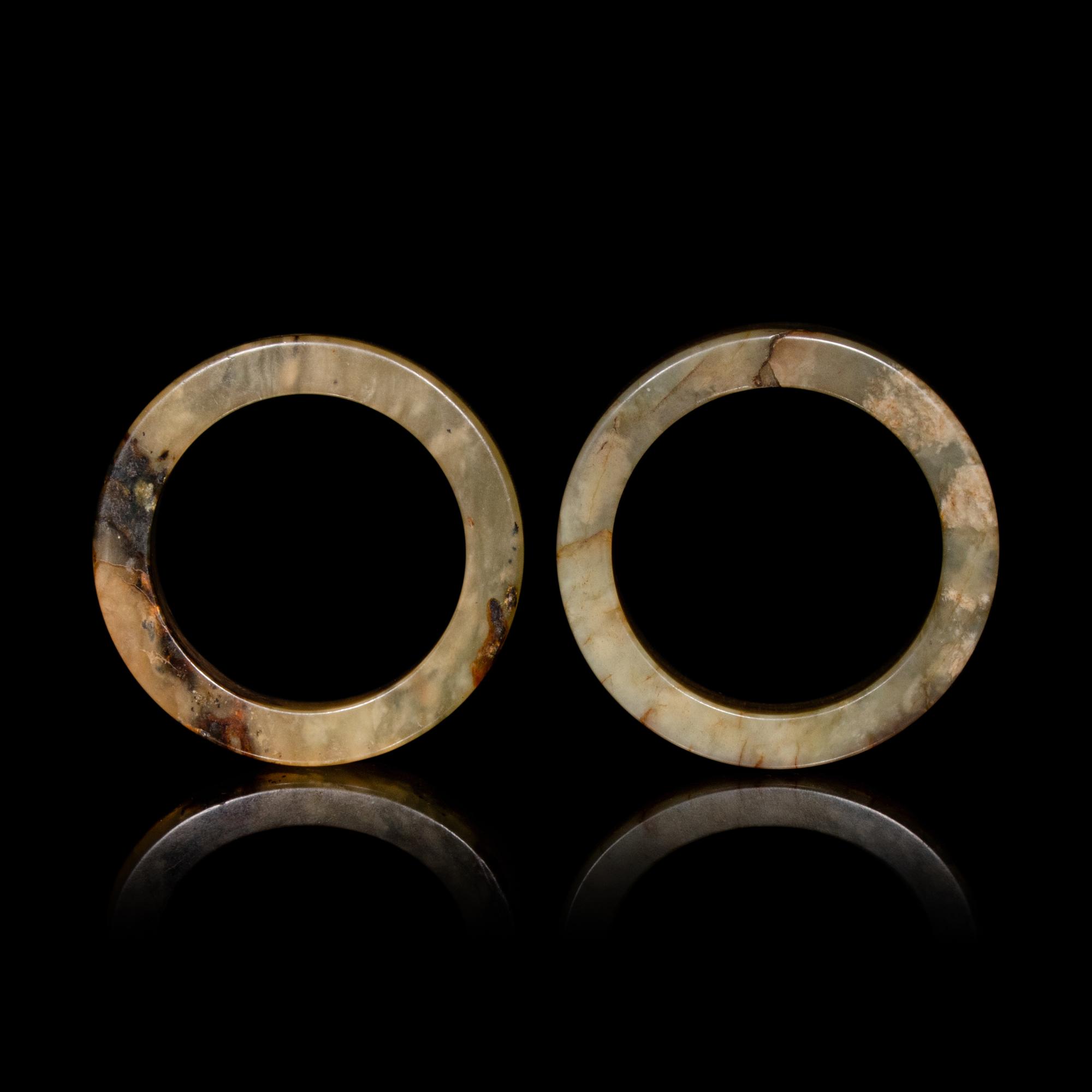 A Pair of Chinese Celadon Jade Bangles, Ming Dynasty or Later 明或更晚 青玉鐲一對