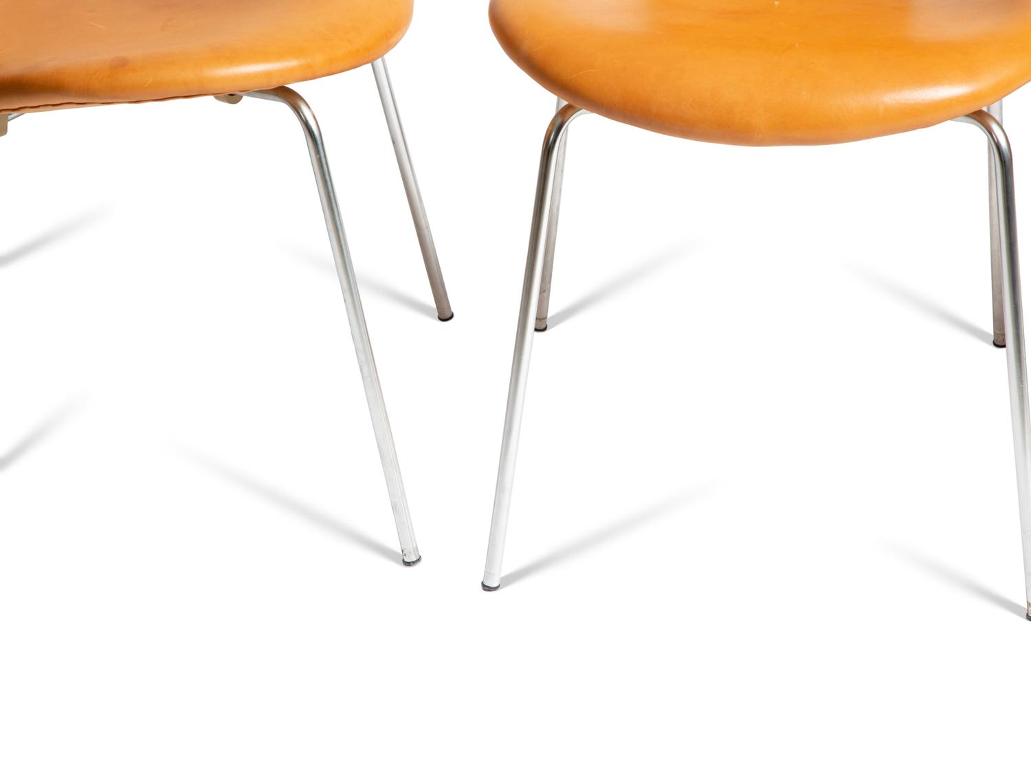 Four Cognac Leather Dining Chairs, model 3207 Fritz Hansen, Denmark