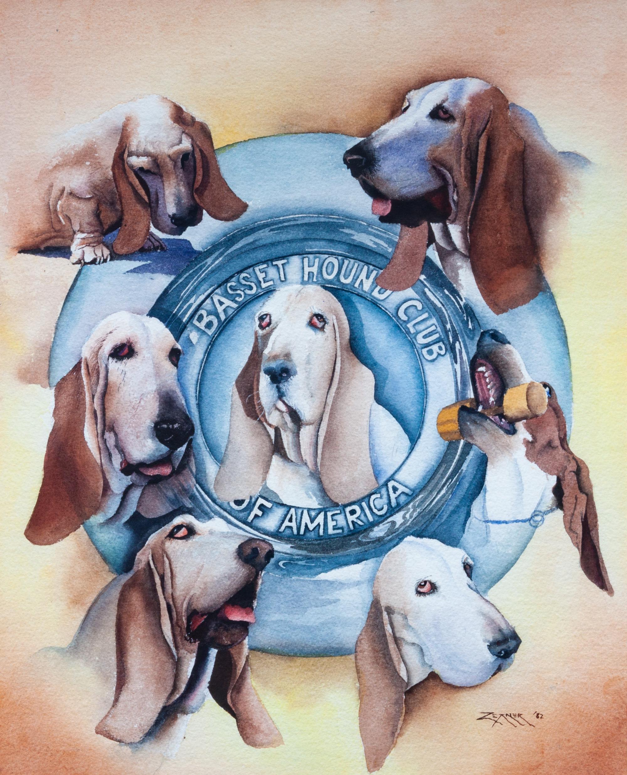 A Group of Four Basset Hound Ceramic Figures Width of widest 11 1/2 inches.