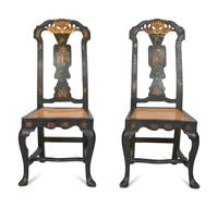 A Pair of North Italian Painted and Parcel Gilt Cane Seat Chairs