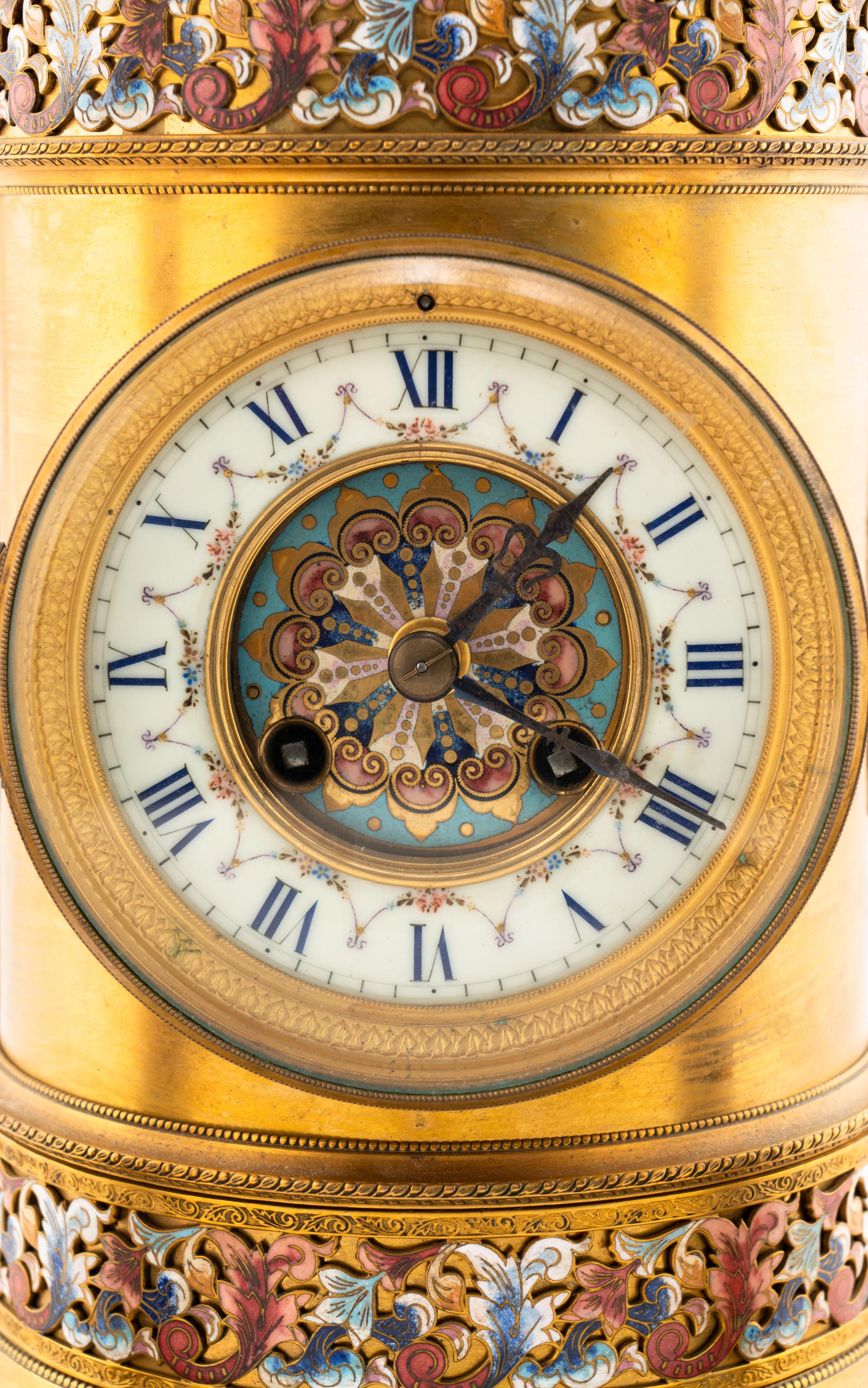 A French Gilt Bronze and Champlevé Enamel Mantel Clock