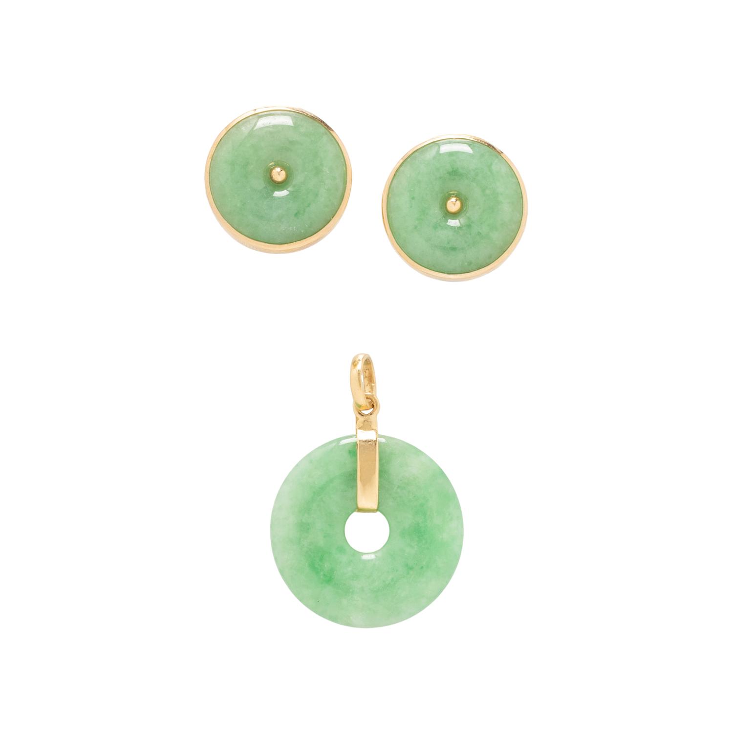 JADE PENDANT AND CLIP EARRINGS