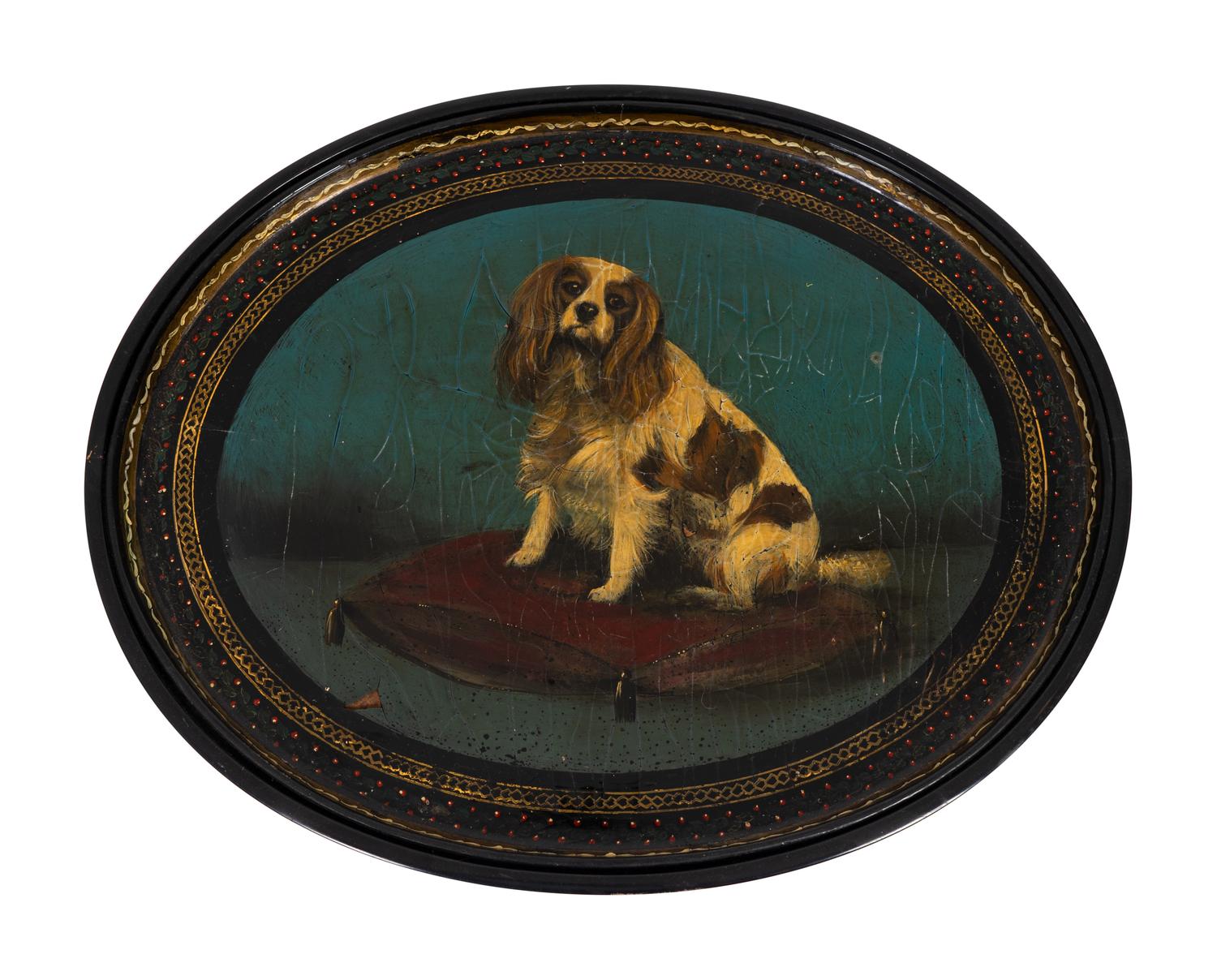 A Victorian Papier-Mache Oval Tray on Later Stand — 19TH CENTURY