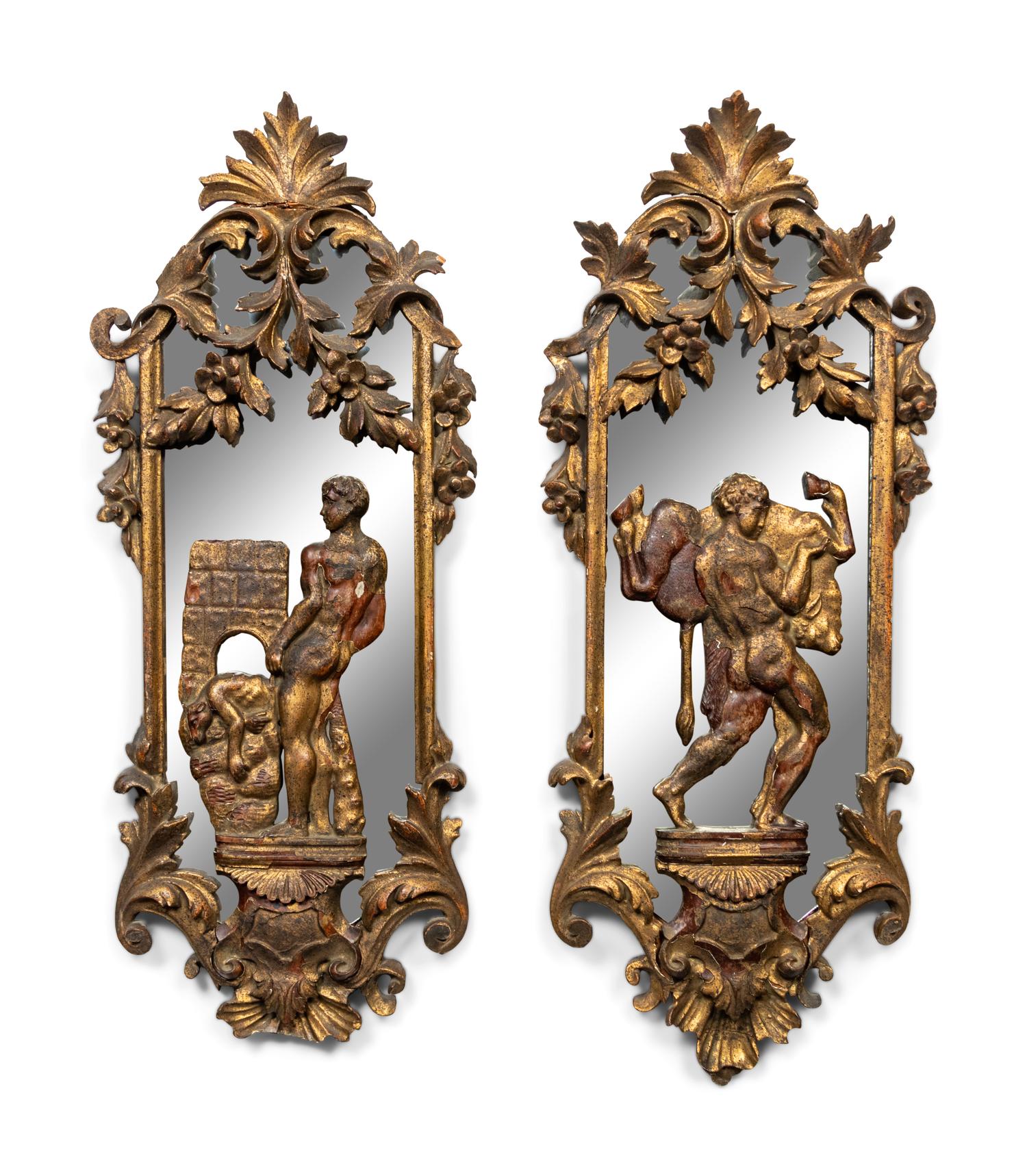 A Pair of Italian Carved Giltwood Mirrors