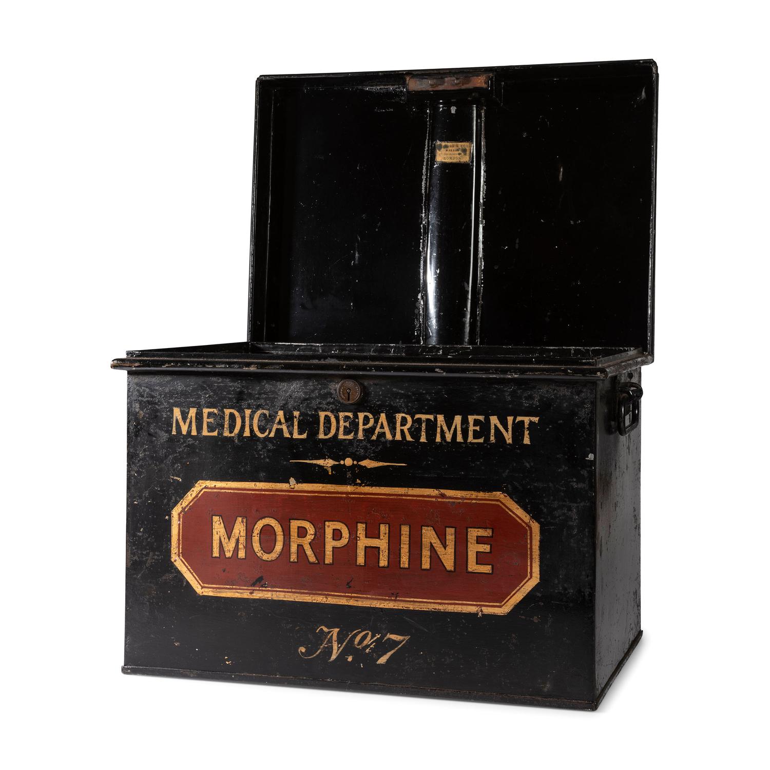 A Painted Tin Morphine Storage Box