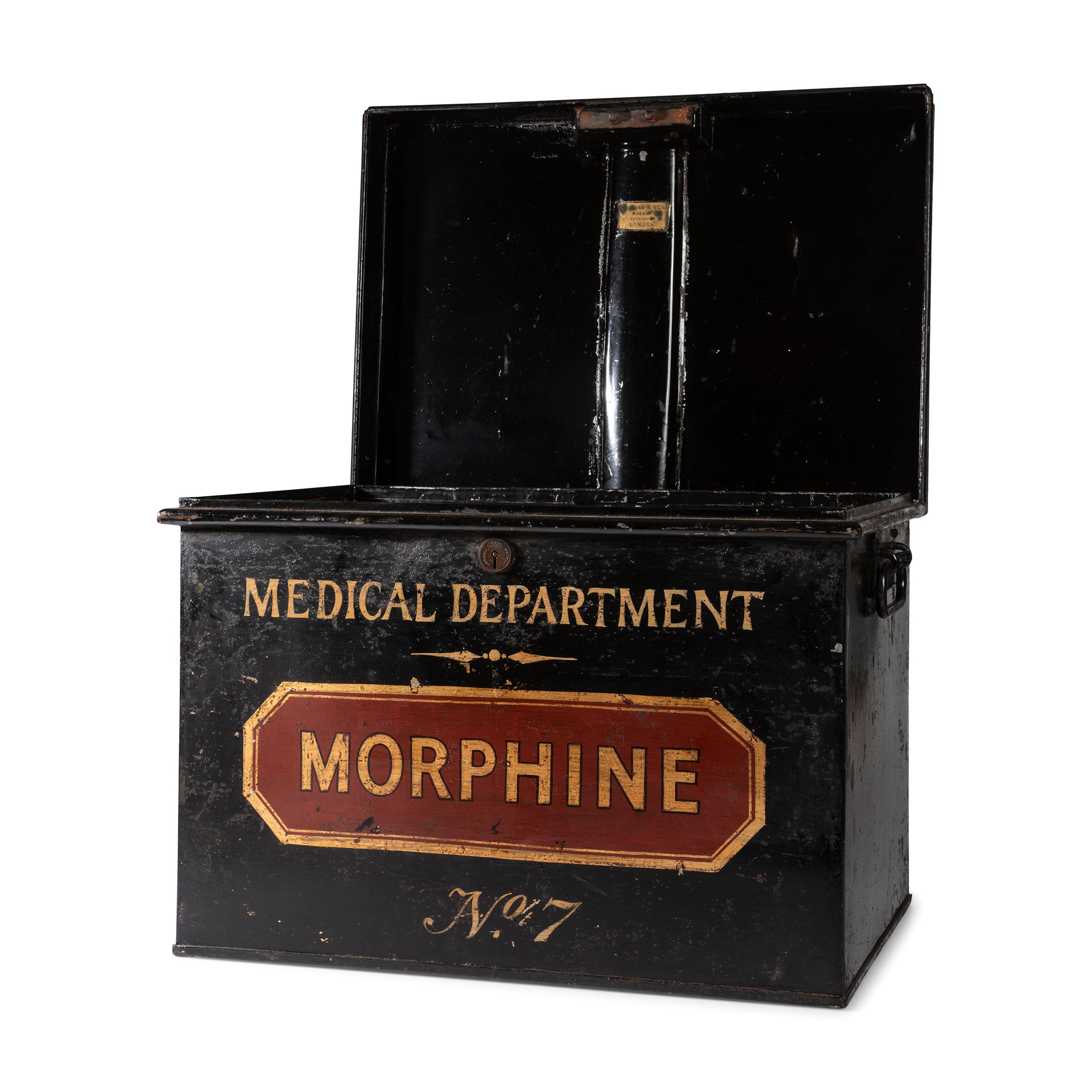 A Painted Tin Morphine Storage Box
