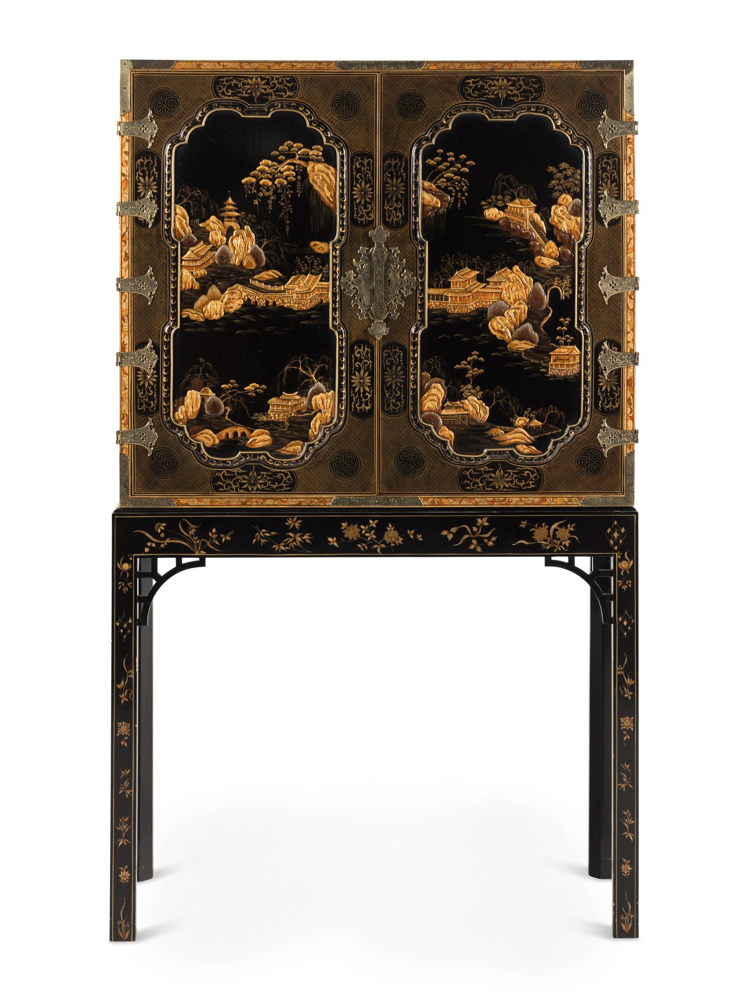 A Baker Lacquered Chinoiserie Cabinet