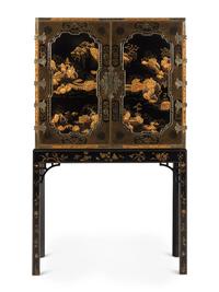 A Baker Lacquered Chinoiserie Cabinet