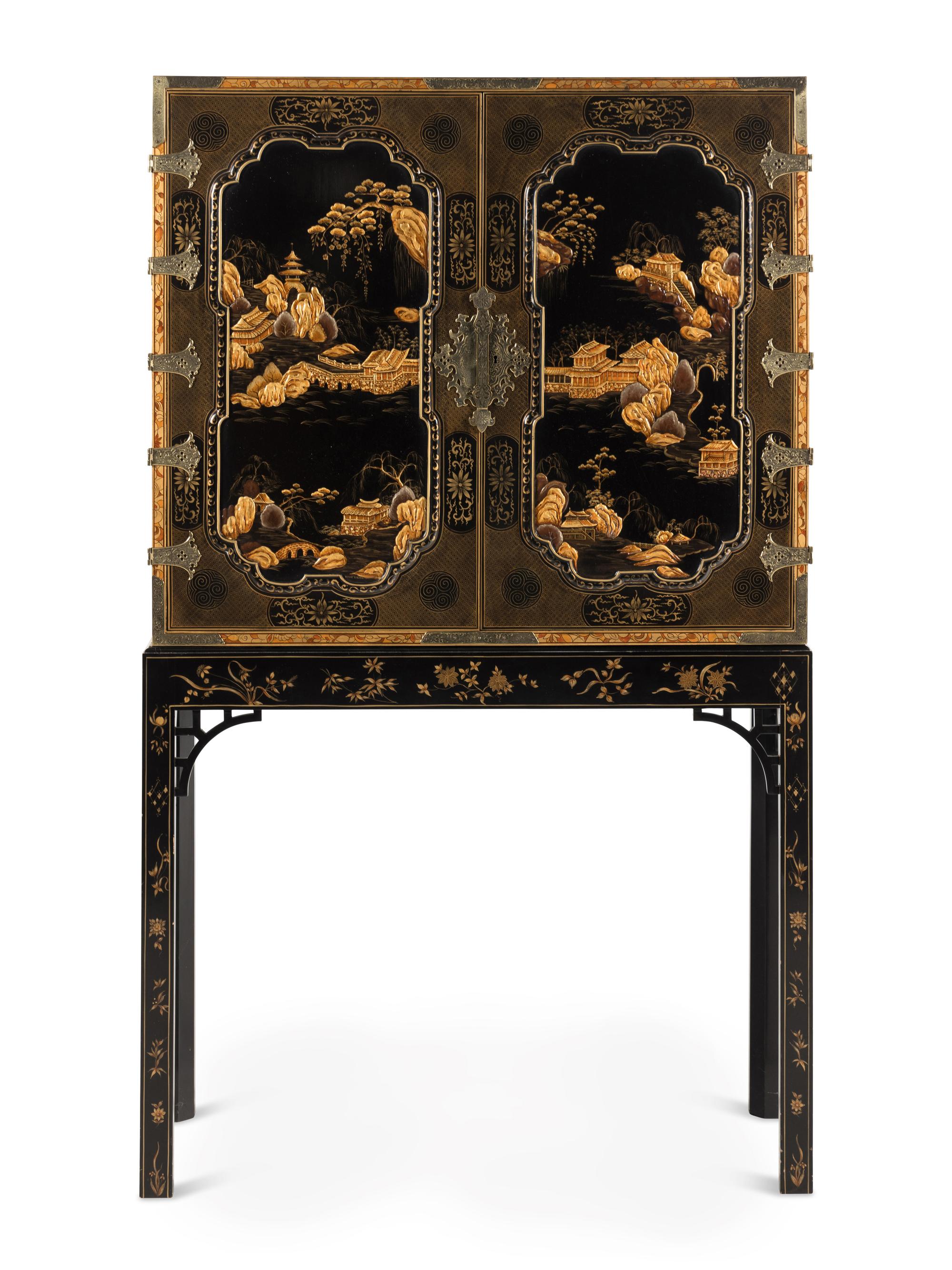A Baker Lacquered Chinoiserie Cabinet