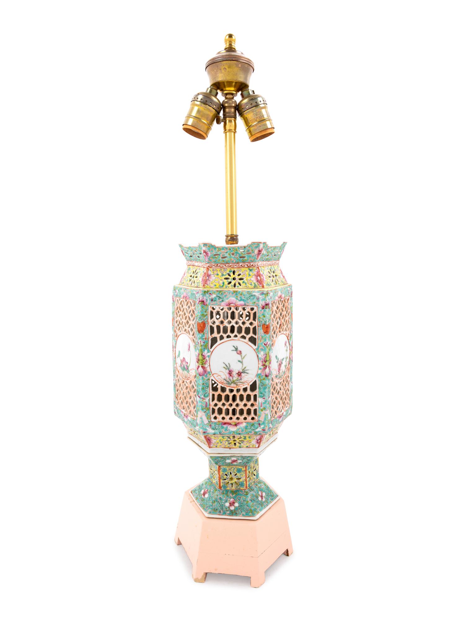 A Famille Rose Painted and Pierced Porcelain Lantern