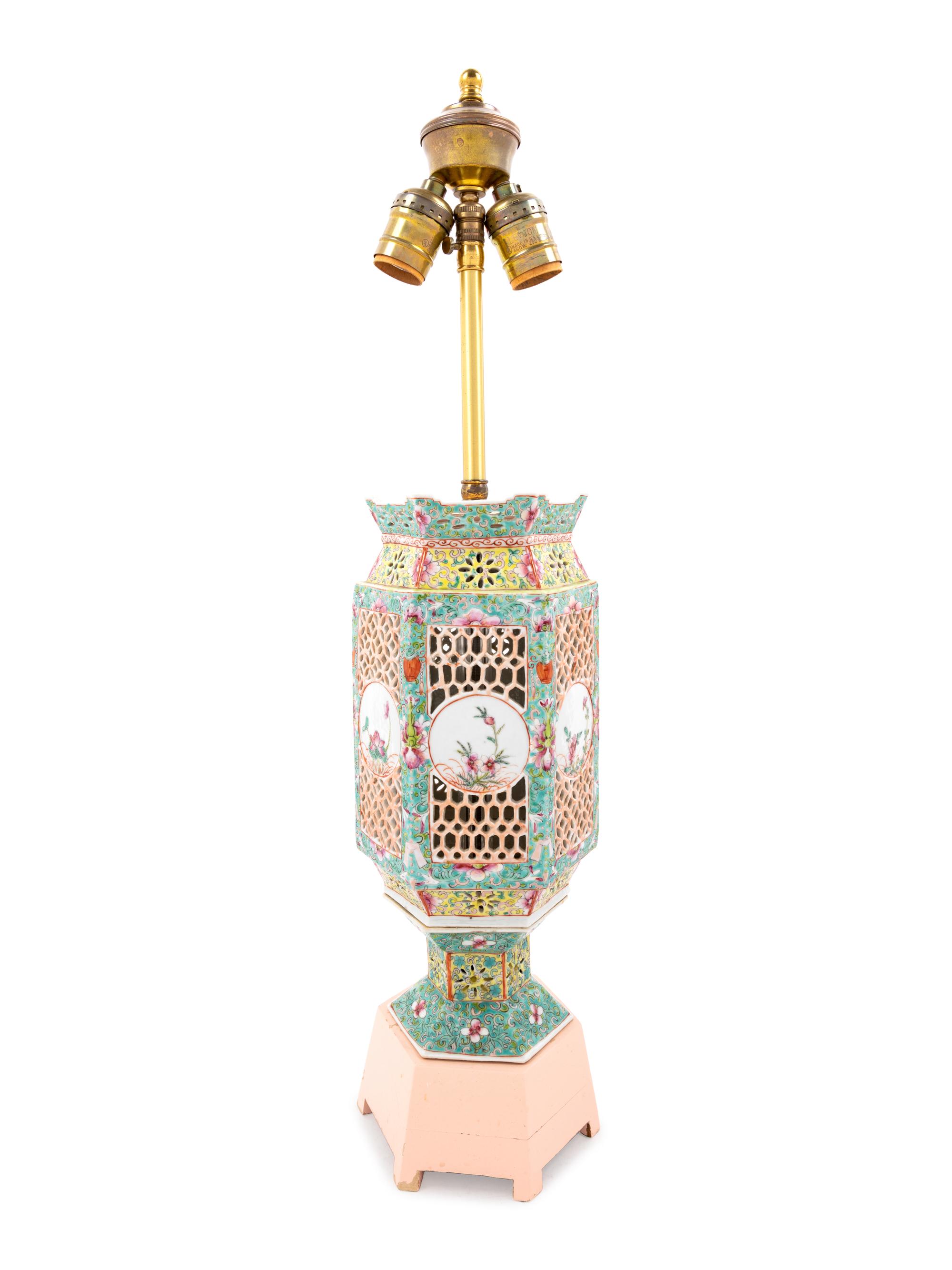 A Famille Rose Painted and Pierced Porcelain Lantern