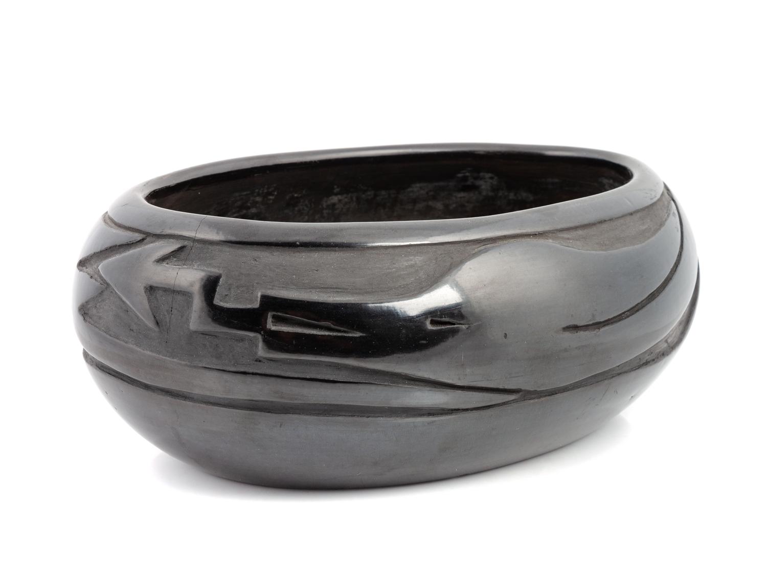 Carved Blackware Pottery Bowl, with Avanyu