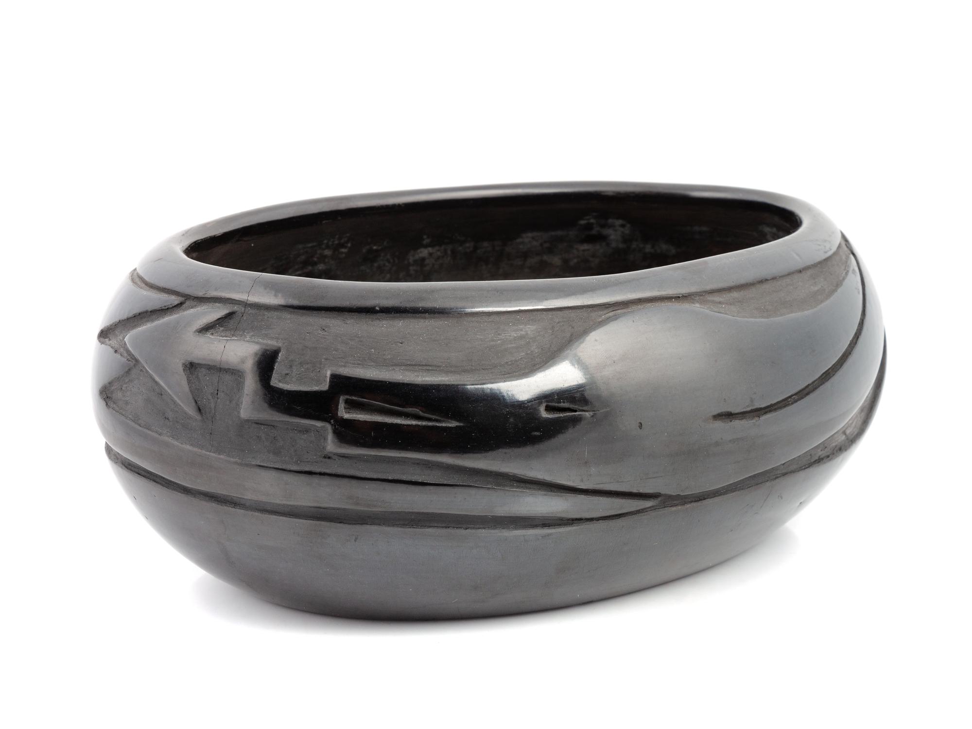 Carved Blackware Pottery Bowl, with Avanyu