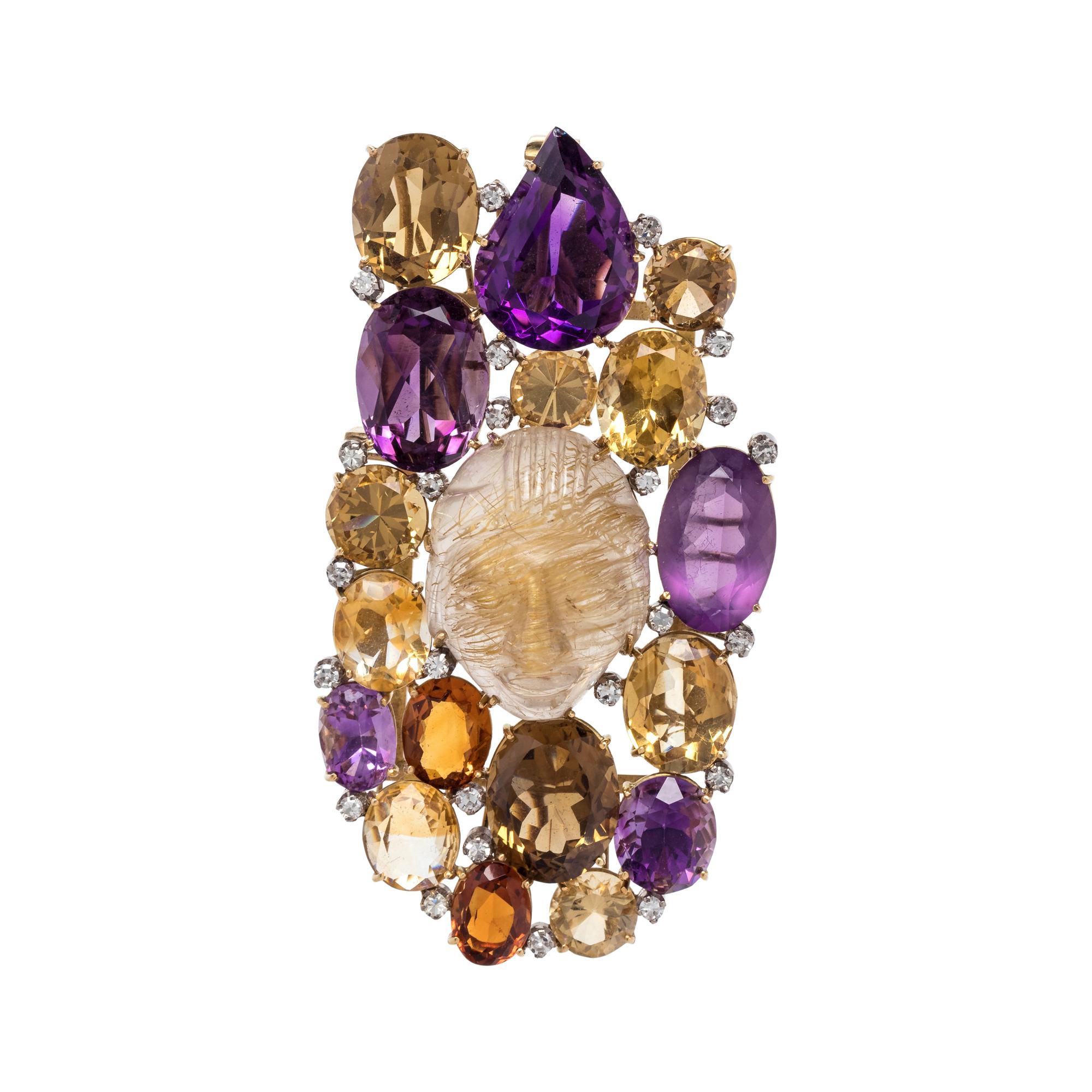 MULTIGEM AND DIAMOND PENDANT/BROOCH