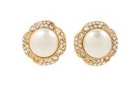 A Pair of Chanel Faux Pearl Earclips, 1" diameter.