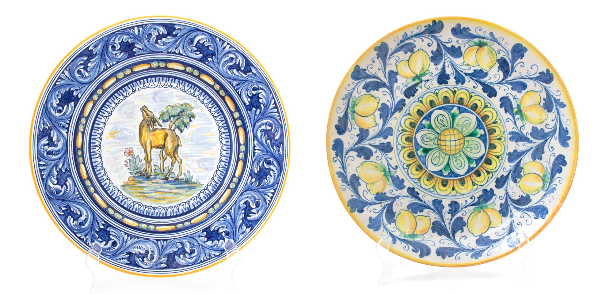Two Italian Glazed Ceramic Chargers Diameter of largest 20 inches. — 20TH CENTURY
