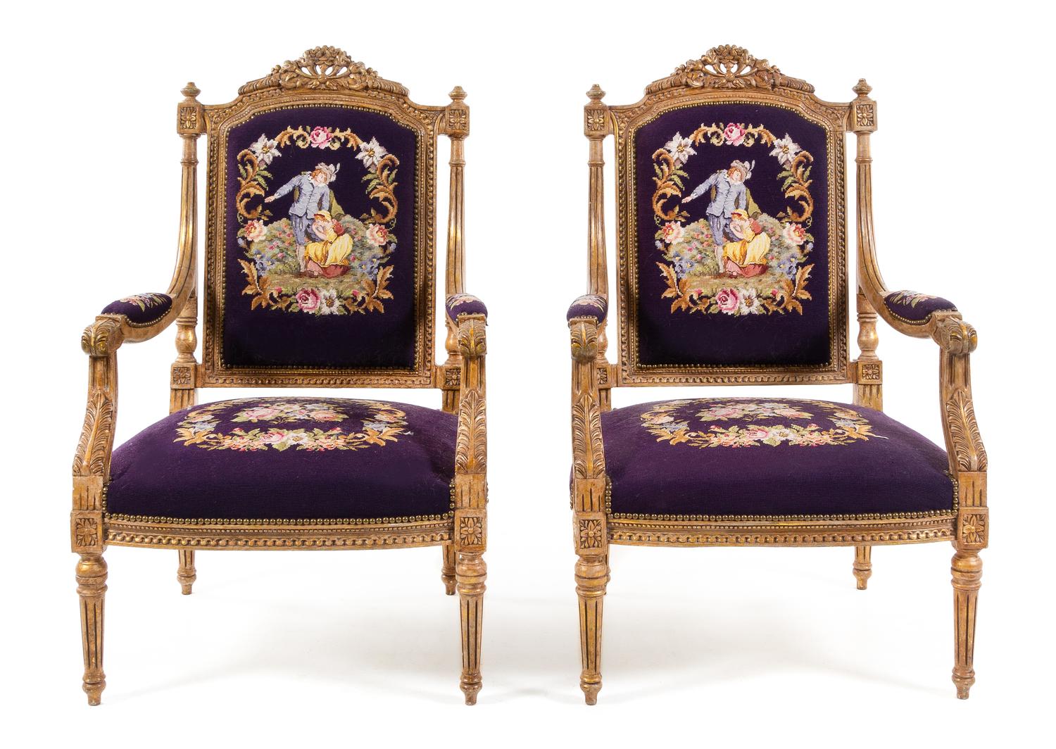 A Pair of Louis XVI Style Fauteuils Height 44 inches. — 20TH CENTURY