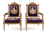 A Pair of Louis XVI Style Fauteuils Height 44 inches. — 20TH CENTURY
