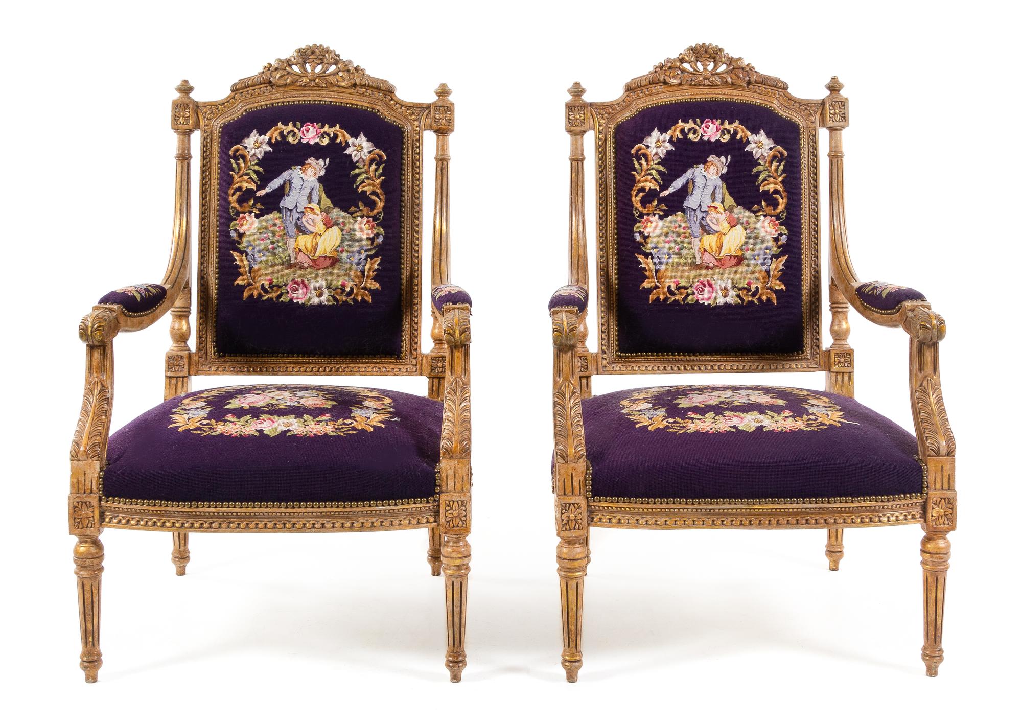 A Pair of Louis XVI Style Fauteuils Height 44 inches. — 20TH CENTURY