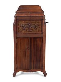 A Silvertone Carved and Stained Wood Tall Case Phonograph