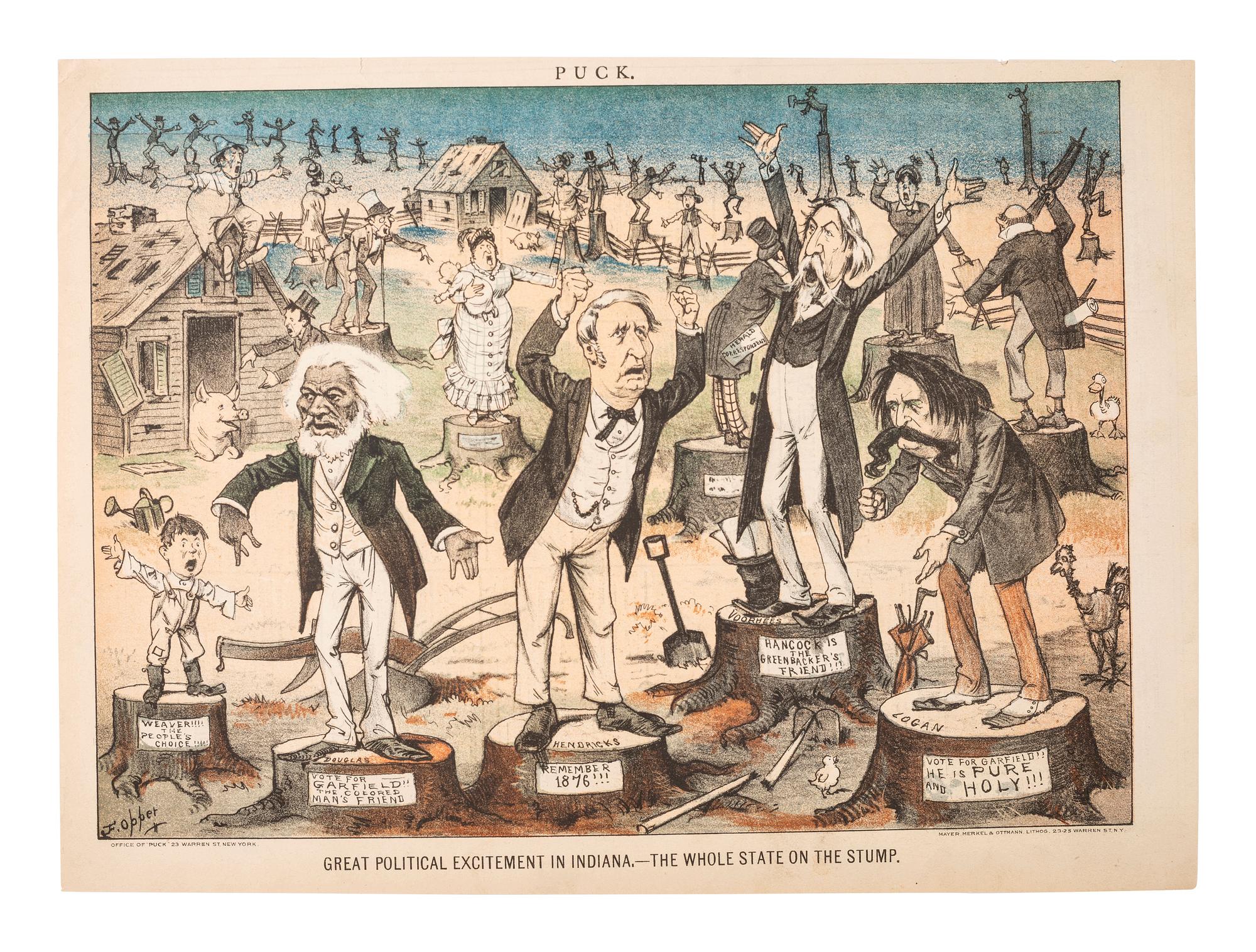 [1880 ELECTION - POLITICAL CARTOONS]. A group of Puck chromolithographs related to the politics and presidential campaigns in 1880.