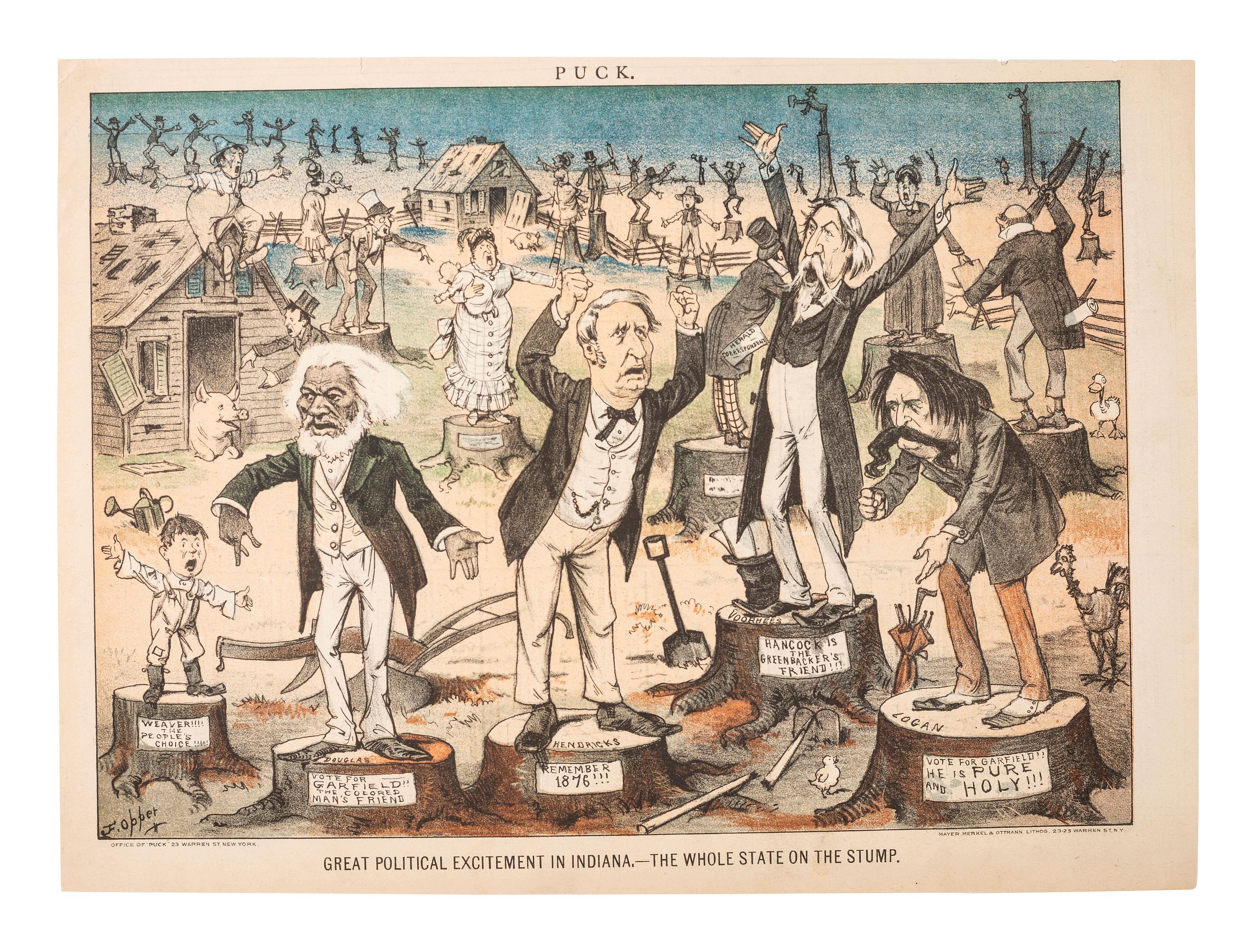 [1880 ELECTION - POLITICAL CARTOONS]. A group of Puck chromolithographs related to the politics and presidential campaigns in 1880.