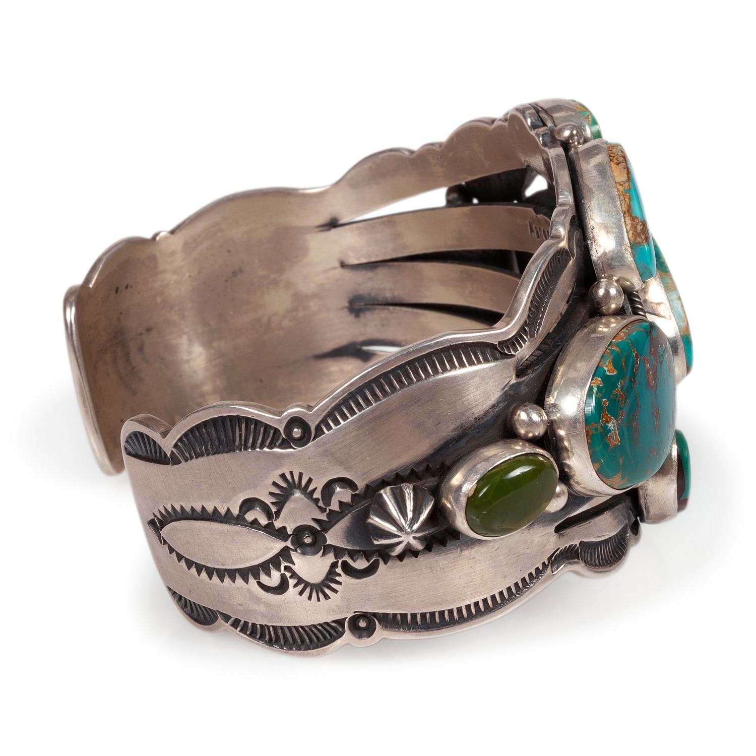 Sterling Silver and Turquoise Cluster Cuff Bracelet