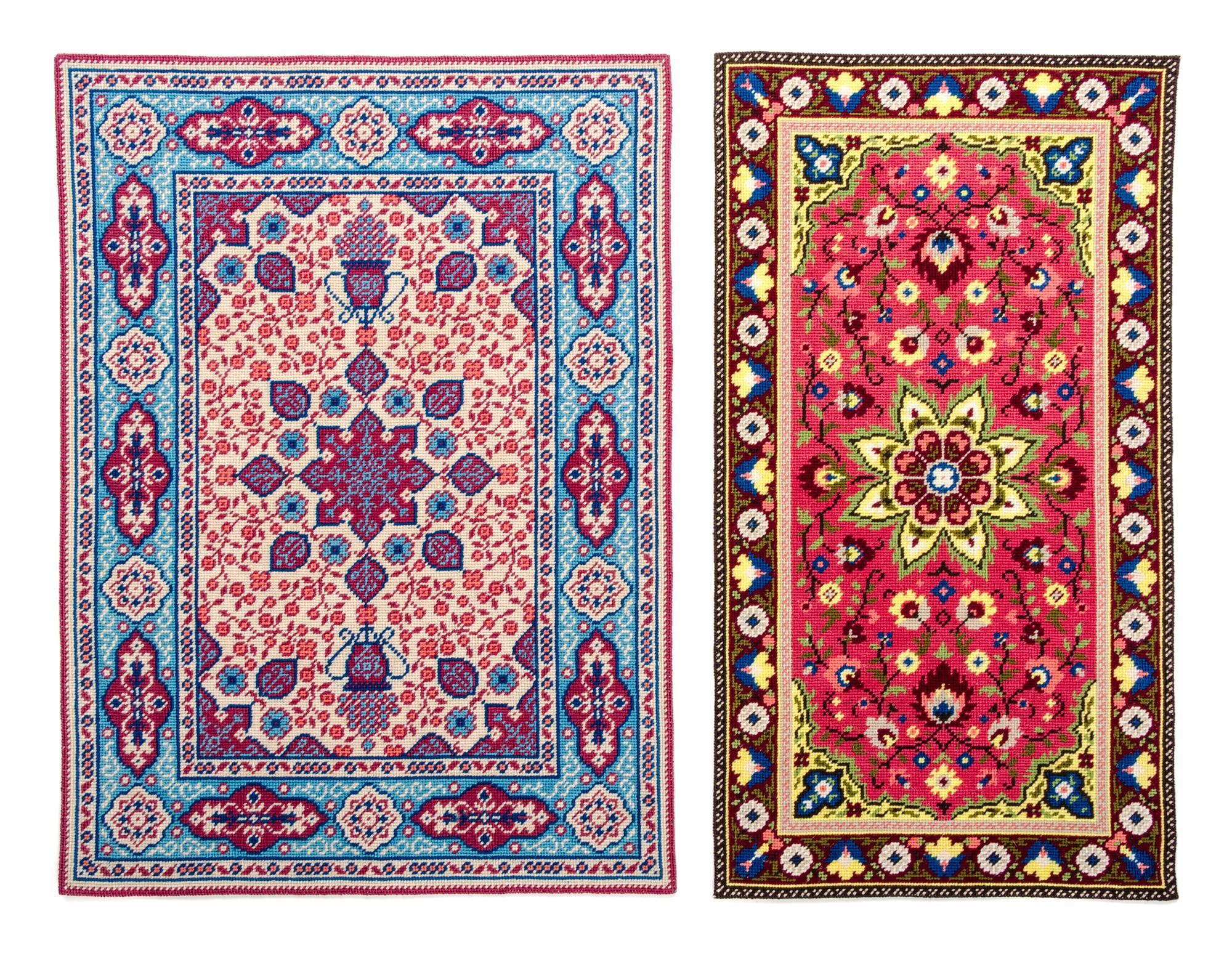 Two Needlepoint Rugs Larger 12 1/4 x 8 7/8 inches; smaller 12 3/8 x 6 5/8 inches. — Patricia Borwick