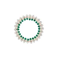 DIAMOND, CULTURED PEARL, AND EMERALD BROOCH