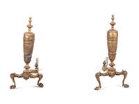 A Pair of Neoclassical Gilt Bronze Andirons