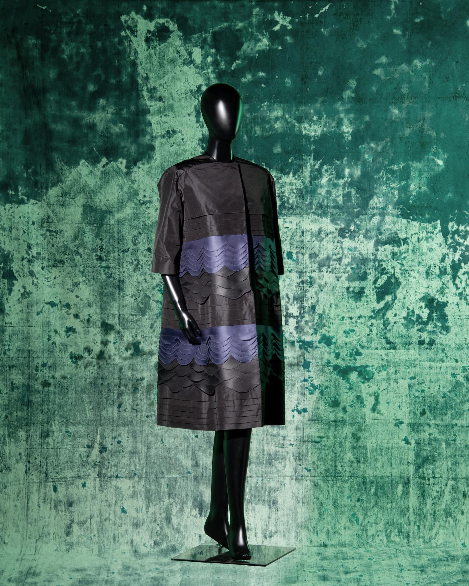 Christian Dior Haute Couture Two-Piece Ensemble: Cap Sleeve Shift Dress and Scalloped Banded Taffeta Coat, Spring/Summer 2012