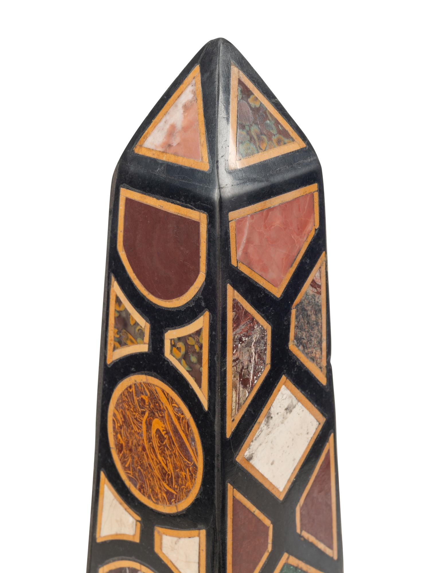 A Pair of Grand Tour Style Specimen Marble Obelisks