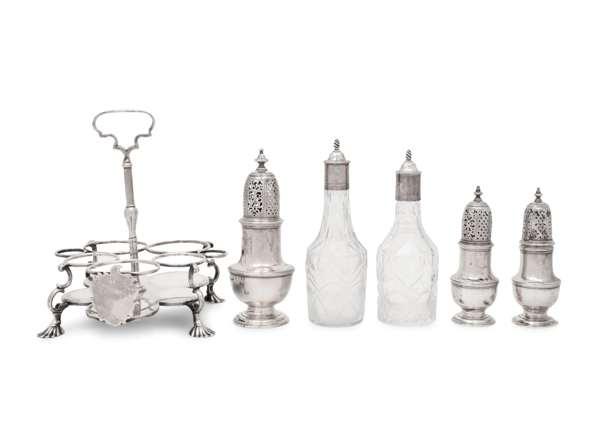 An Assembled George II Silver Cruet Set