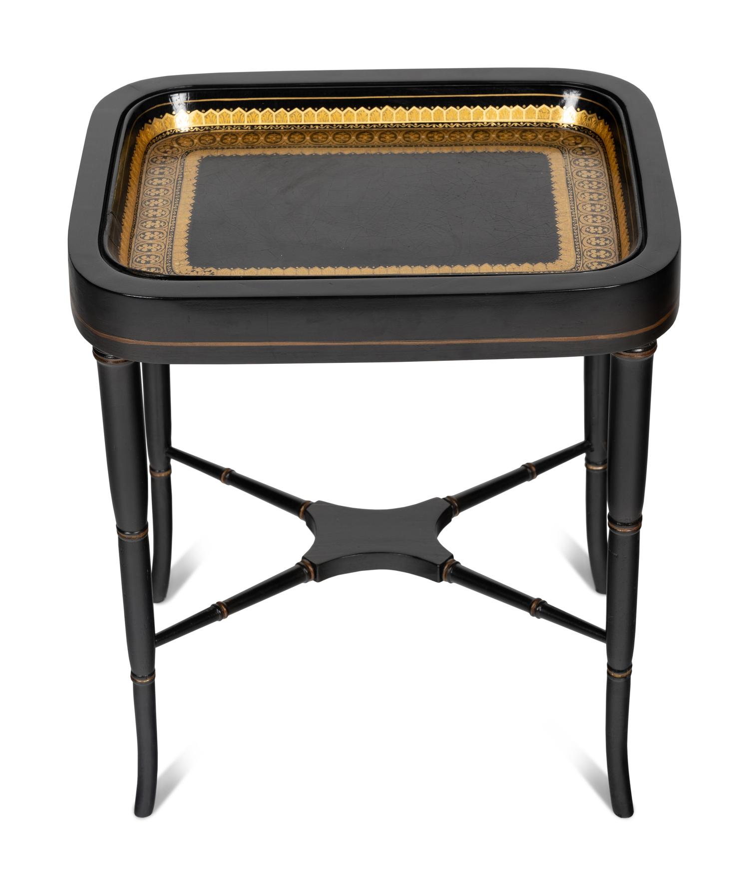 A Regency Papier-Mâché Tray Inset on a Later Stand as a Table