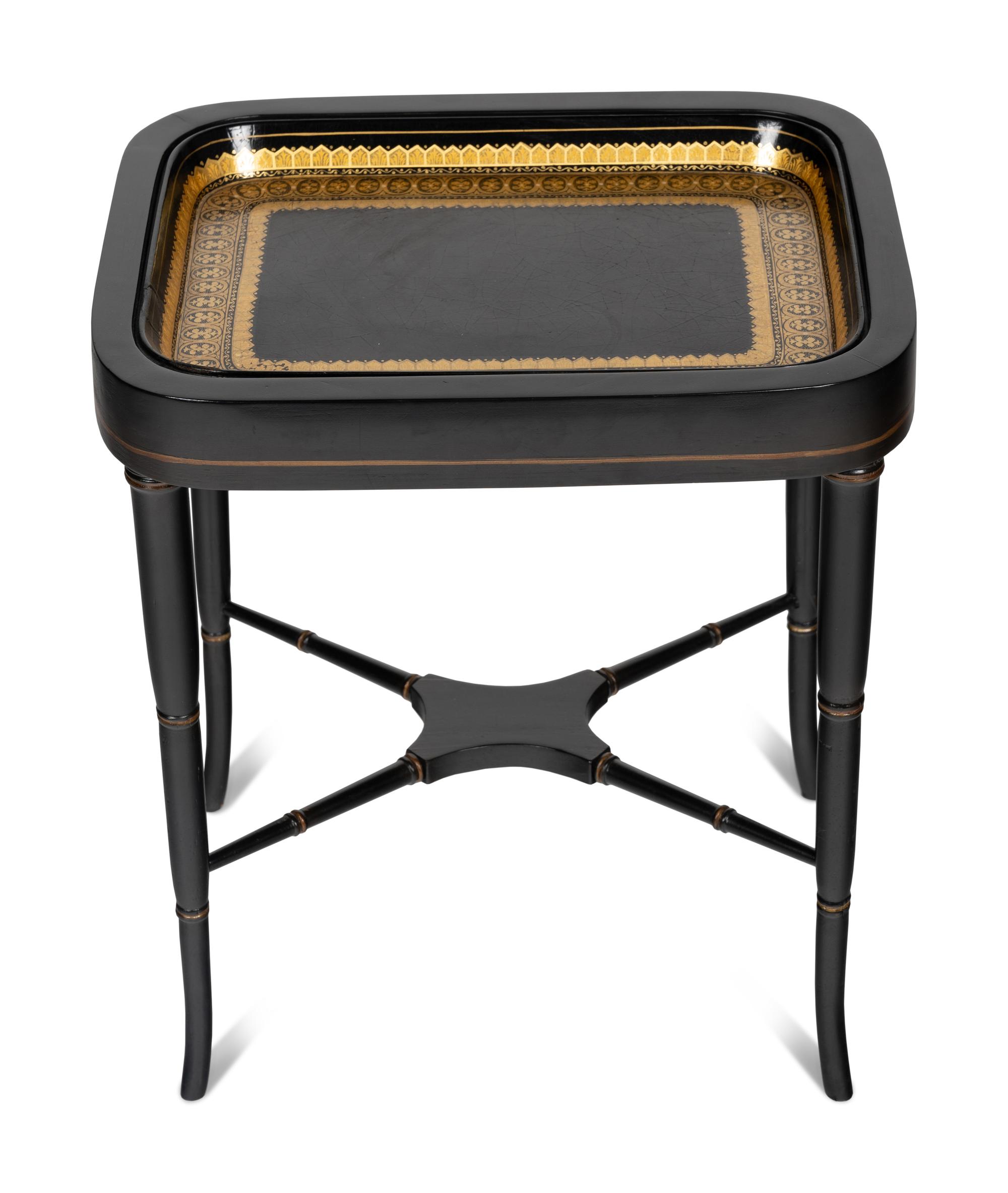 A Regency Papier-Mâché Tray Inset on a Later Stand as a Table