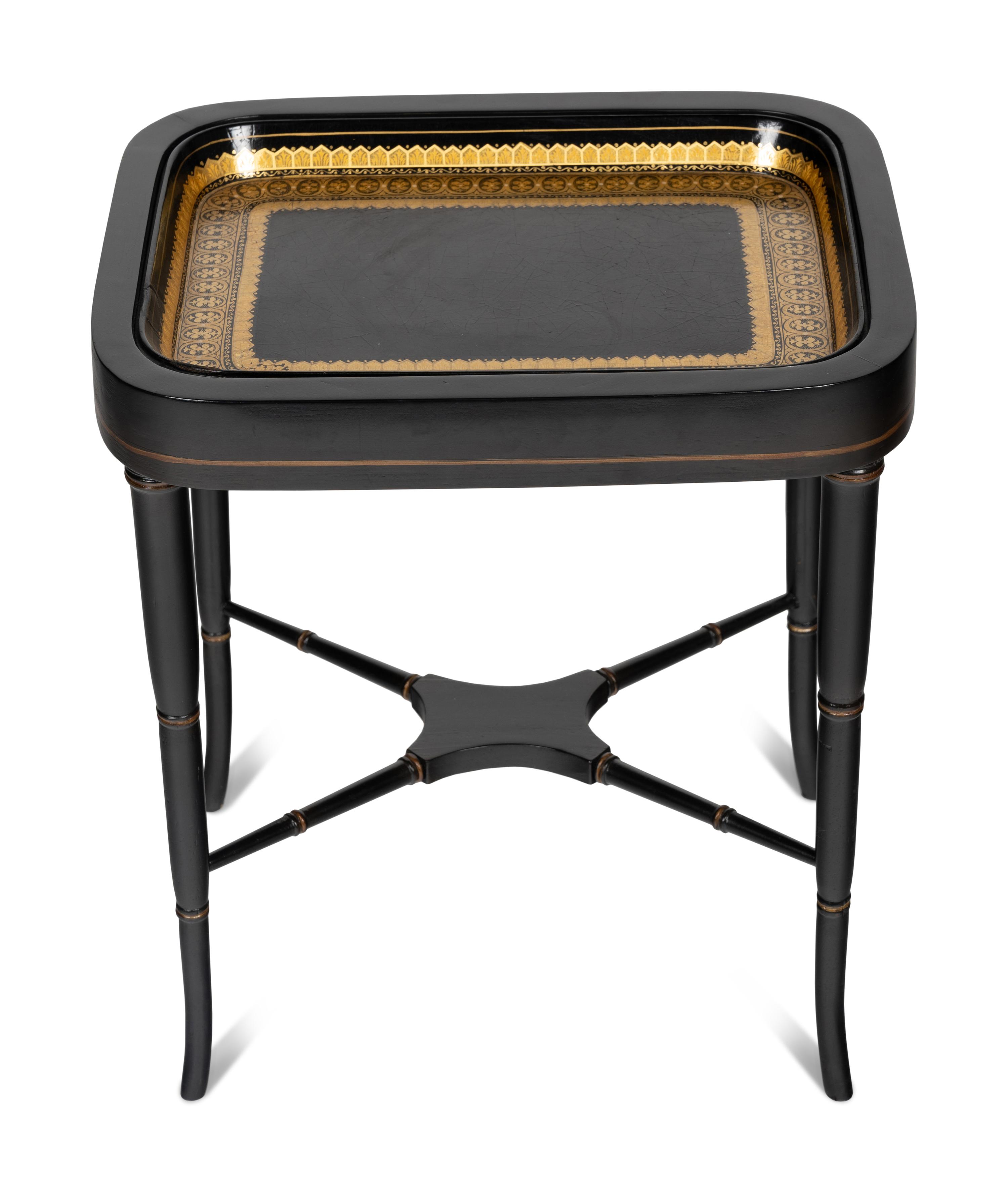 A Regency Papier-Mâché Tray Inset on a Later Stand as a Table