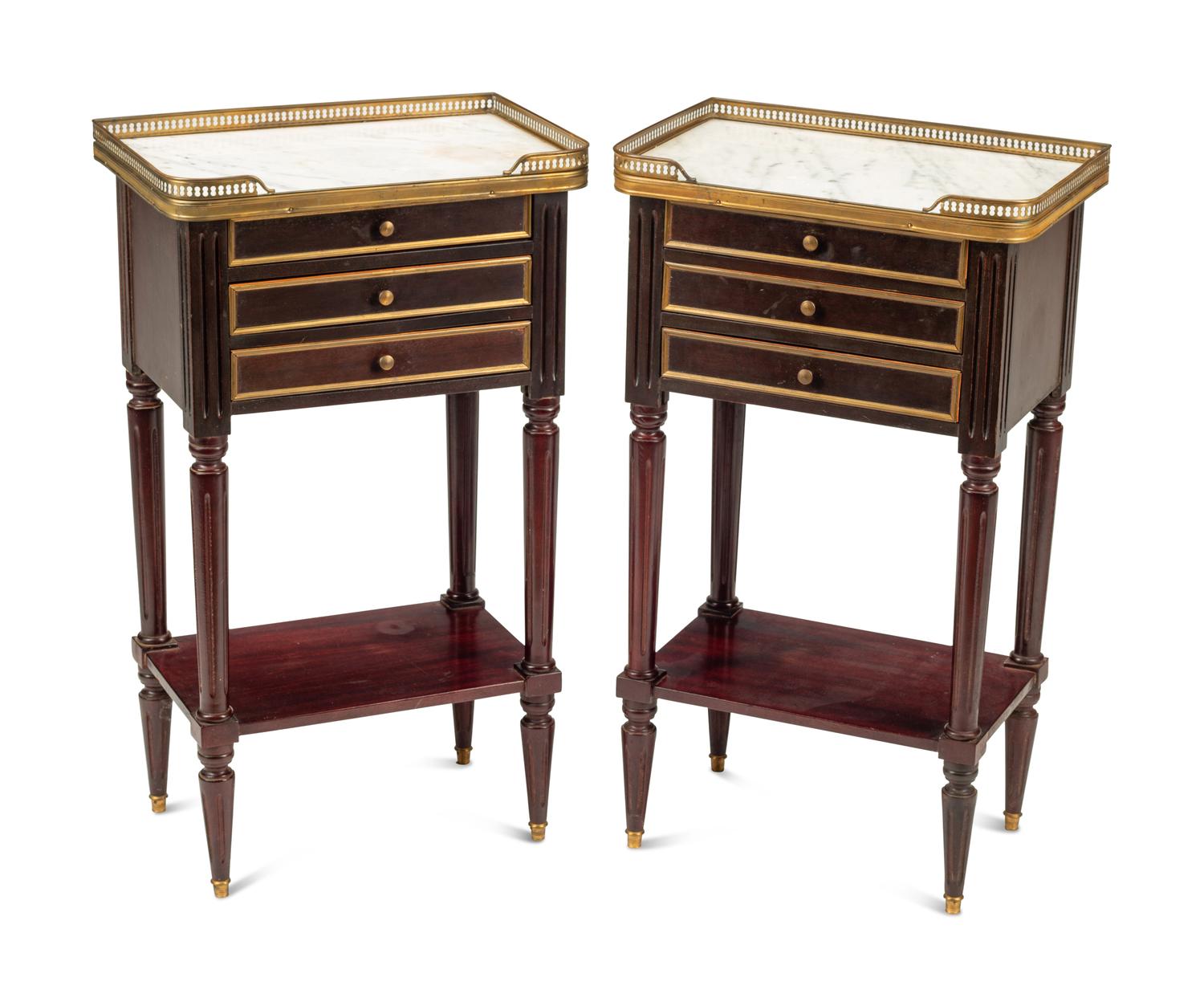 A Pair of Louis XVI Style Mahogany Marble-Top Side Tables