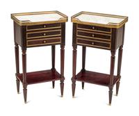 A Pair of Louis XVI Style Mahogany Marble-Top Side Tables