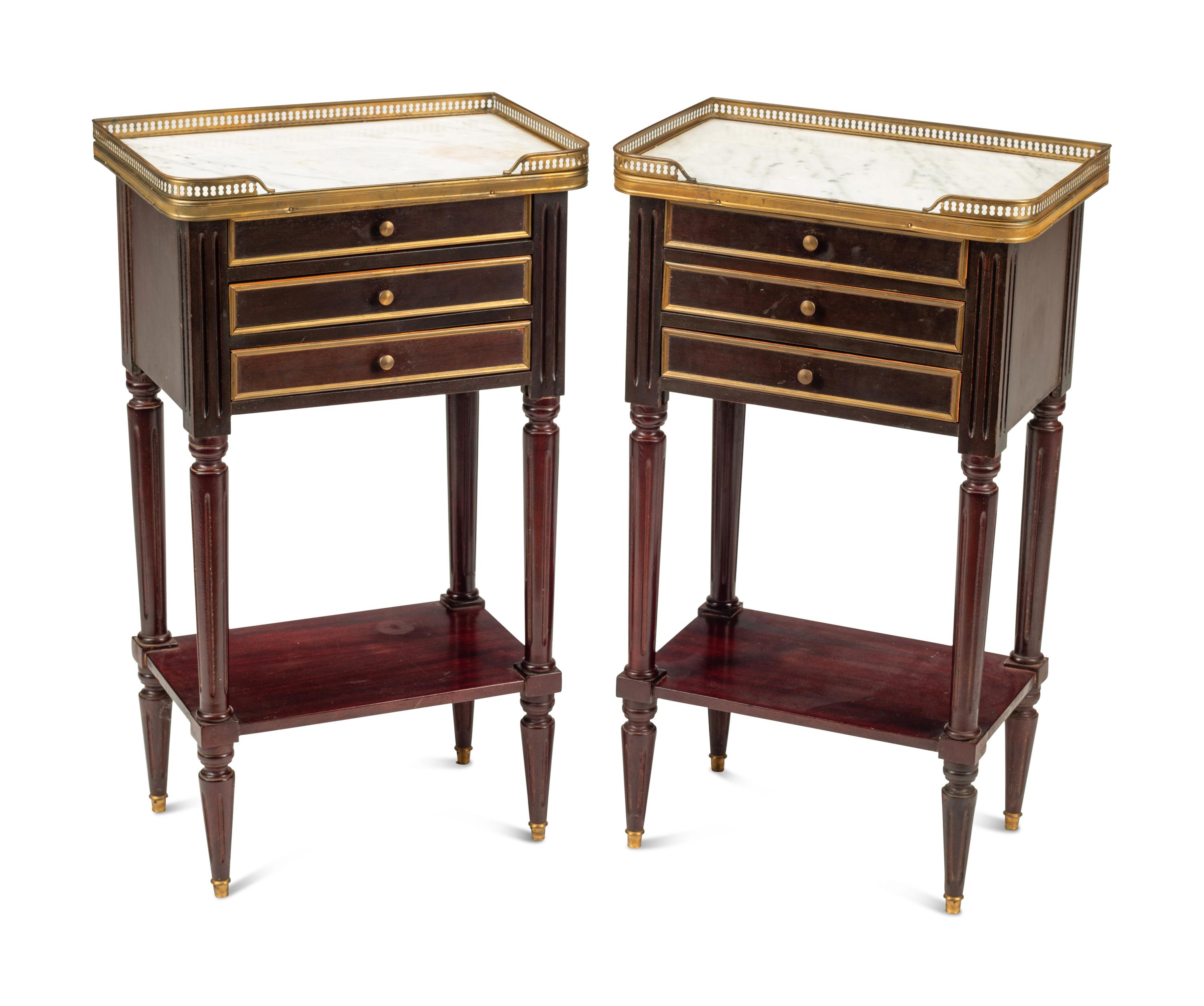 A Pair of Louis XVI Style Mahogany Marble-Top Side Tables